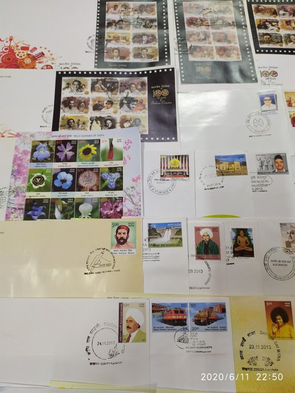 India 2013 Year Pack of 57 FDCs on Cinema Flowers Sikhism Dam Railway Cricket Wi