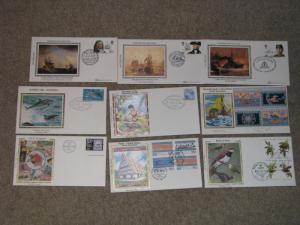 9 Different  Colorano`s Silk covers-, 3 G.B., 2 Palau, 4 Marshall Islands