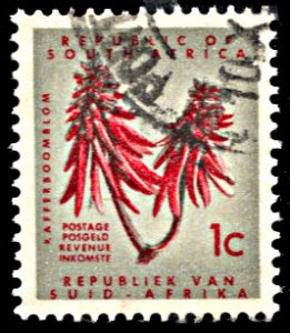 South Africa 255, used, Coral Tree Flower, watermarked coat of arms