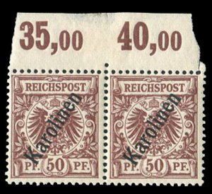 German Colonies, Caroline Islands #6 (Mi. 6II) Cat€340, 1900 50pf red brown...