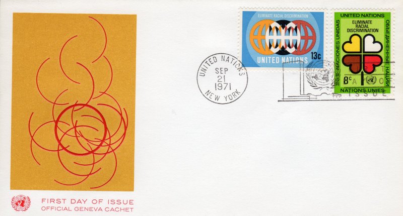 United Nations 1971 Sc#19/20 ELIMINATE RACIAL DISCRIMINATION (2) FDC