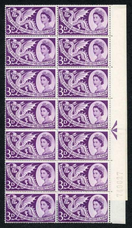 Spec W9f 1958 3d Games with Retouched Face Block of 26 U/M