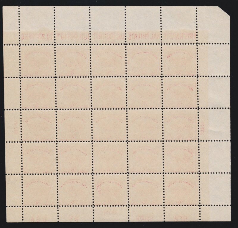 US 630 2c White Plains Souvenir Sheet of 25 Mint UL #18773 VF OG NH