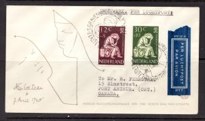 1960 Netherlands FDC Semi-Postal - The Thinker Set B341 - B342 Airmail to Canada