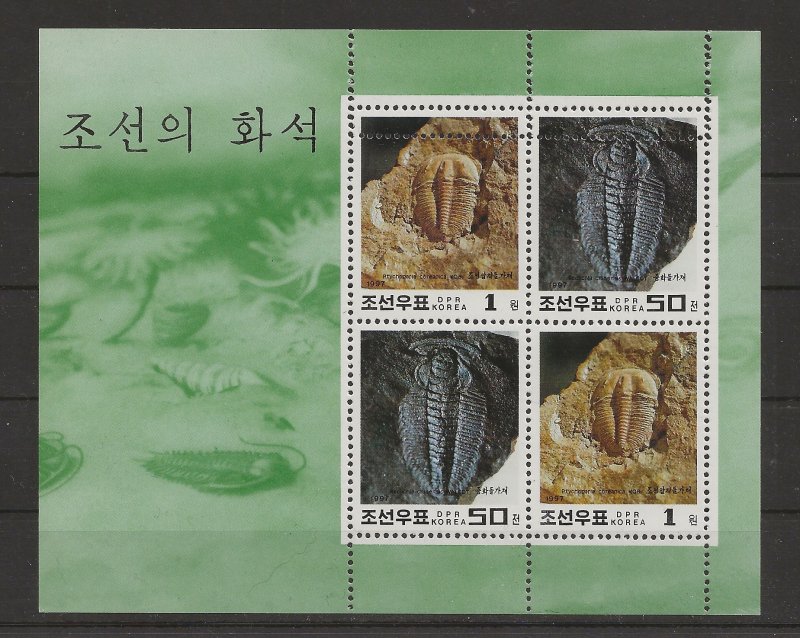 D.P.R. Korea MNH Souvenir Sheet with Misperf Error Michel KP 3944-45 Fossils