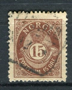 NORWAY; 1890s early classic 'ore' type used Shade of 15ore. + fair Postmark