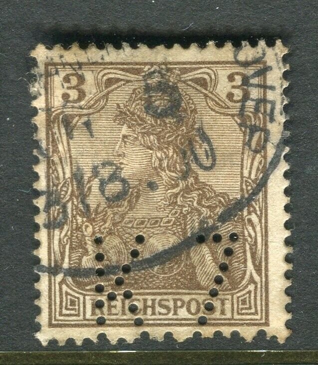 GERMANY; Early 1900s Germania issue fine used value + PERFIN , 3pf.