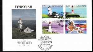 Faroe Island 1985 LIGHTHOUSES (4) on FDC Color Cachet Unaddressed Scott 130-133