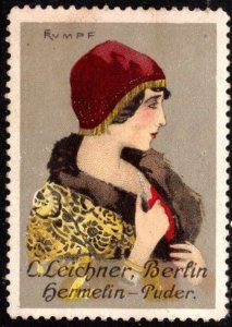Vintage Germany Poster Stamp Leichner Ermine Powder Artist Fritz Rumpf