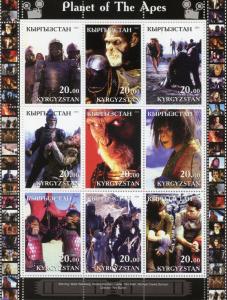 Kyrgyzstan 2001 MNH Planet of the Apes Tim Burton 9v M/S Movies Film Stamps