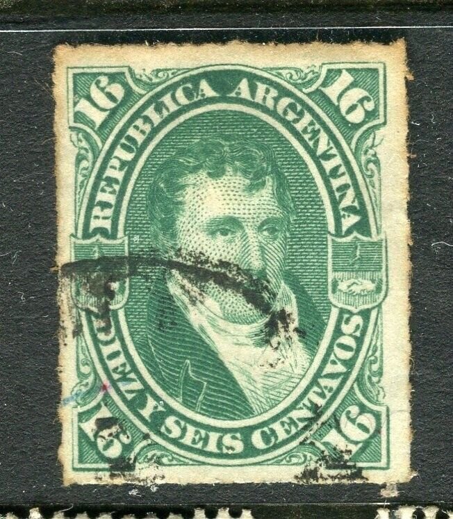 ARGENTINA; 1860s early classic rouletted issue used 16c. value fair Postmark