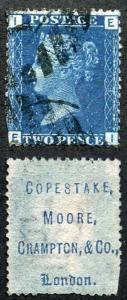 PP26 2d Blue (EI) Plate 13 Underprinted Copestake Moore (Type 13)