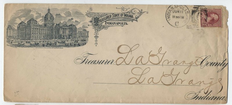 1890 Indiana state treasurer corner card 2ct small bn cover [y5565]