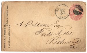 Two Scott #- U59 1864-65 3c Pink Used Stamped Envelopes