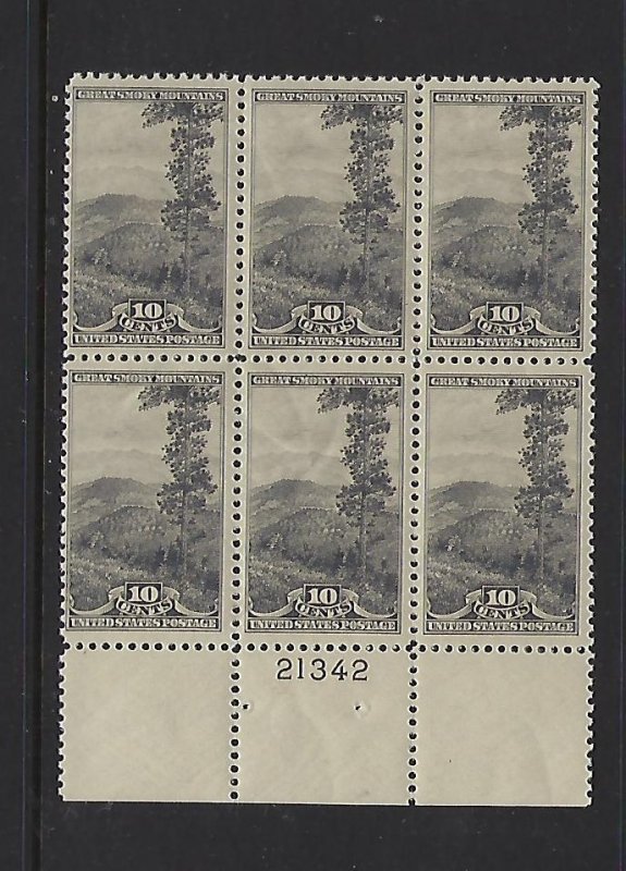 US #749 NATIONAL PARKS 10C (GREY BLACK)  PLATE# BLOCK OF 6 -MINT NEVER HINGED