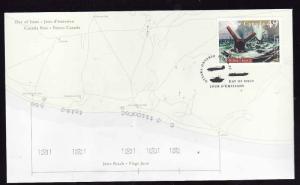 Canada-Sc#2043-stamp on FDC-WWII-D-Day-2004-