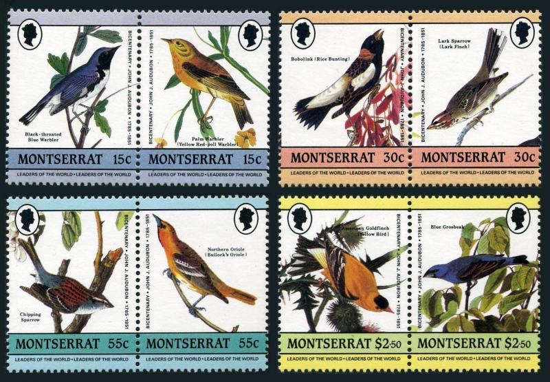 Montserrat 580-583 ab,MNH.Michel 597-604. Audubon's birds 1985.Warbler,Grosbeak,
