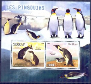 Ivory Coast 2013 Birds Penguins Sheet MNH