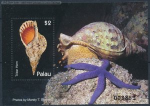 [121855]Palau2007Marine life sea snail Triton horn starfishSouvenir sheet MNH