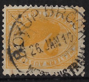 WA 2d swan, sg 113/ sc 74. Bright yellow w/ Boyup Brook 1910 CDS.  (aa401