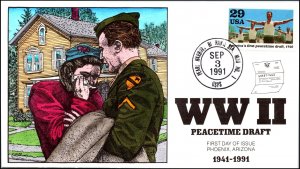 Scott 2559b 29 Cents WWII Peacetime Draft Collins Hand Painted FDC