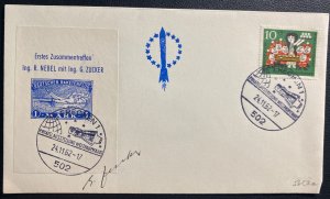 1962 Duren Germany Rocket Flight Airmail Cover G Zucker Signed & Label