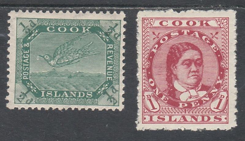 COOK ISLANDS 1913 QUEEN AND BIRD 1/2D AND 1D PERF 14