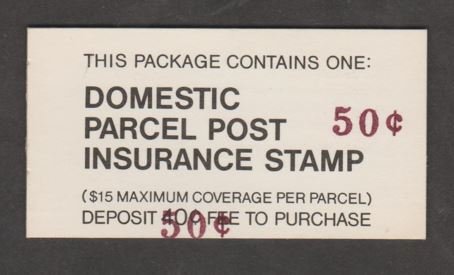 U.S. Scott #QI3 Postal Insurance Stamp - Revalued 50 Cents - Mint NH Booklet