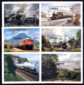 Liberia 1994 Locomotives Complete Set of 6 Miniature Sheets SC 1165-1170