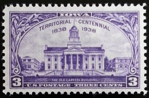 1938 3c Iowa Territory, The Old Capitol Building, 100th Scott 838 Mint F/VF NH