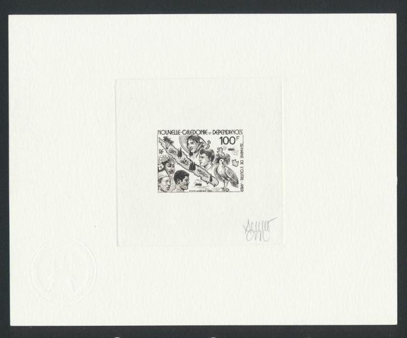 NEW CALEDONIA 1982 100f OSEAS POSS WEEKSIGNED ARTIST PROOFON CARD+SEAL Sc#C186