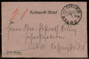 German 1893 Berlin HTA Unfranked Rohrpost Postamt Seal Pneumatic Mail Stat 67740