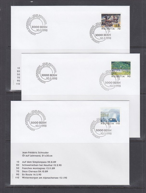 Switzerland Mi 1637/1671, 1998 issues, 8 complete sets in singles on 20 FDCs, VF