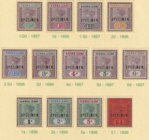 SIERRA LEONE 1886 QV Key Plate  SPECIMEN set of  13