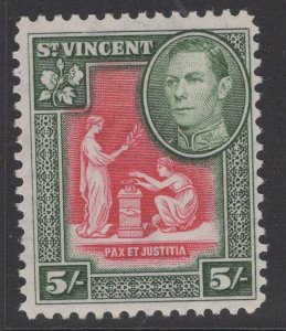 ST.VINCENT SG158 1938 5/= SCARLET & DEEP GREEN MTD MINT