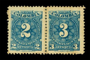 COLOMBIA 1902 - Antioquia - 2c  blue +3c transfer ERROR  Sc# 132a mint MH/NH