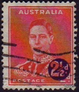 Australia 1941 Sc#188, SG#200 2-1/2d Red Surcharge KGVI USED-Fine-NH.