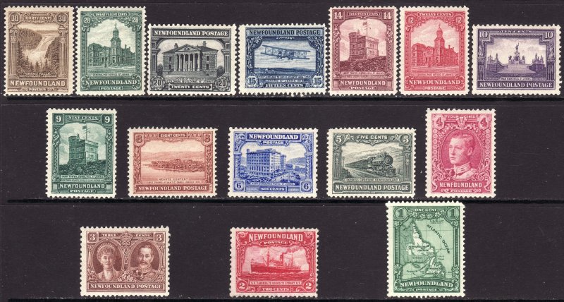 1928 Newfoundland Canada complete MLH set of fifteen (15) Sc# 145 / 159 CV $139