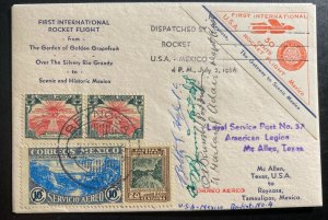 1936 McAllen TX USA First Rocket #4 Mail Flight cover To Reynosa Mexico Signed