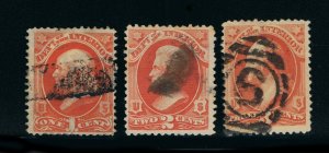 GENUINE SCOTT #O15 O16 O17 USED INTERIOR DEPT OFFICIAL - SET OF 3 STAMPS #15865