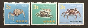Ryukyu Islands 1968 CRABS MARINE LIFE Set (3) MNH Sc#173/4+176