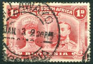 RHODESIA-1910-13 1d Carmine-Lake Perf 15 OD Flaw Sg 170a FINE USED V31138