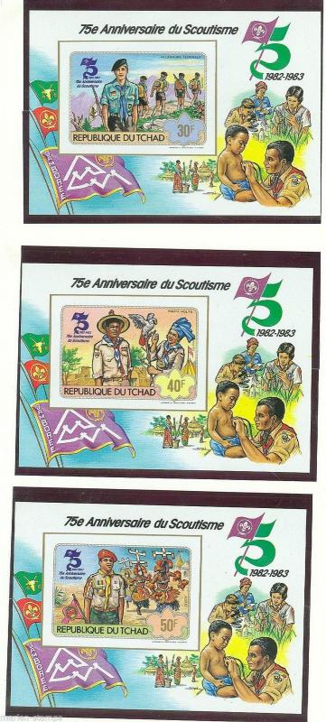 CHAD  1982  75th ANNIVERSARY  BOY  SCOUT  SET OF SIX DELUXE S/S'S  IMPER MINT NH