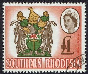 SOUTHERN RHODESIA 1964 QEII ARMS £1 USED