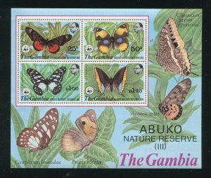 Gambia Butterflies, World Wildlife Fund 407a Stamp Sheet MNH 1980
