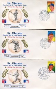 ST. VINCENT 1982 BASEBALL HALL OF FAME MEMBER SERIES SET OF TWELVE ON FDCs