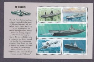 U.S. NAVY SUBMARINES Booklet Pane of 5 US #3377a Selvage w /Dolphin Pin MNH F-VF