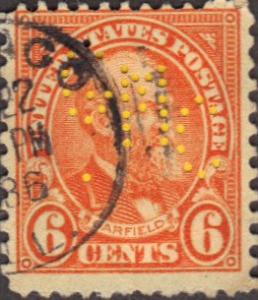 US Used 6 cent Scott# 638 Garfield Perfinned Fine