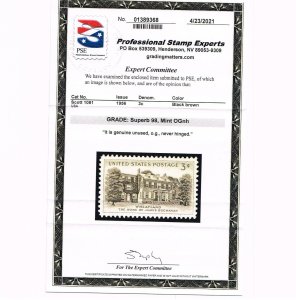 EXCEPTIONAL GENUINE SCOTT #1081 MINT PRISTINE OG NH PSE CERT GRADED SUPERB-98