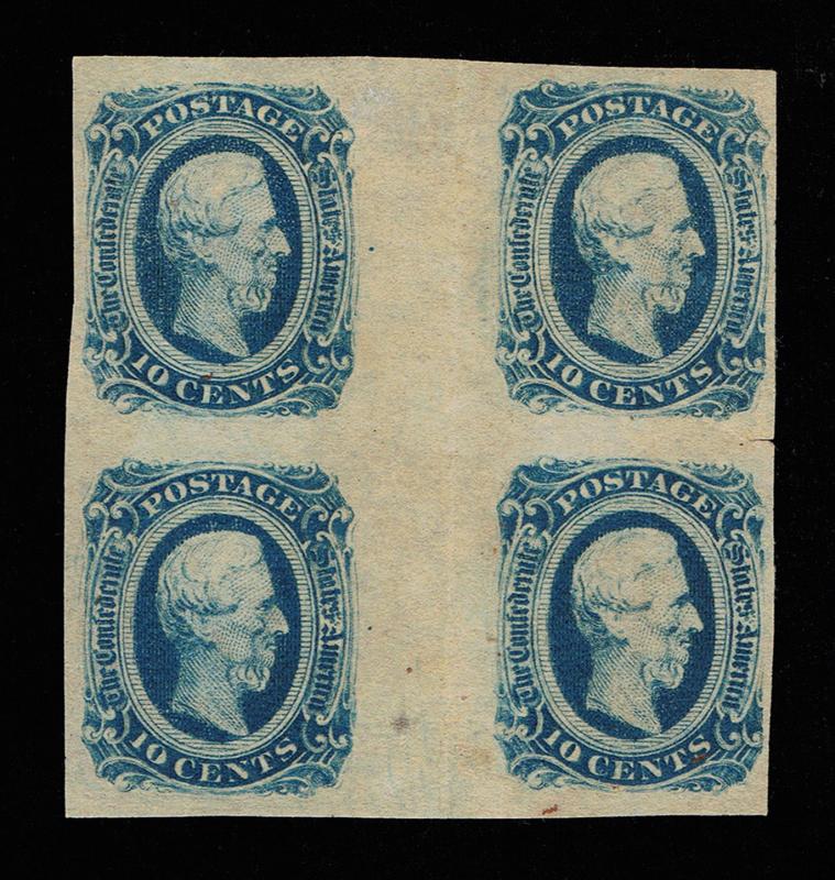 GENUINE CONFEDERATE CSA SCOTT #12 GUTTER BLOCK OF 4 MINT OG DEEP BLUE DIE-B K&B